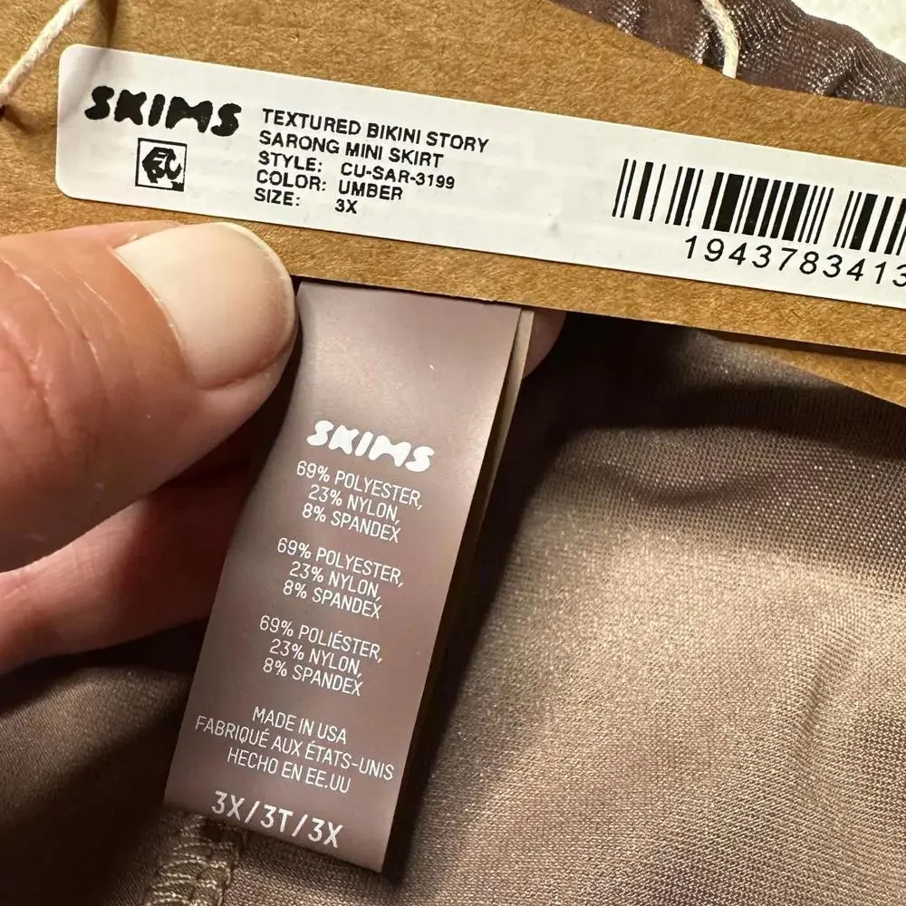 NWT Skims Swim Velvet Sarong Mini Skirt Cover Up Umber Women’s 3X